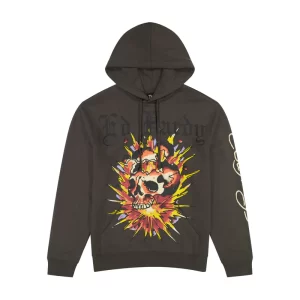 EXPLODING SKULL CHARCOAL PULLOVER HOODIE