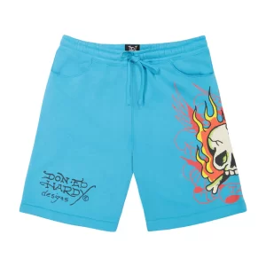 FLAME SKULL FLEECE SHORTS