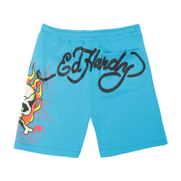 FLAME SKULL FLEECE SHORTS