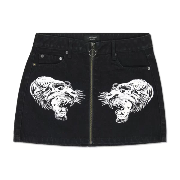 TIGERS ZIPPER FRONT MINI DENIM SKIRT